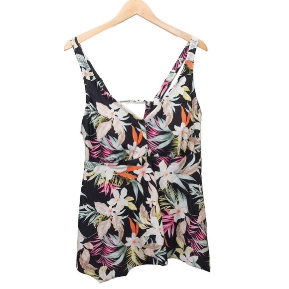 Kona Sol Other - NEW Kona Sol Tankini Top Women 2X Black Floral Handkerchief Hem Tropical Swim